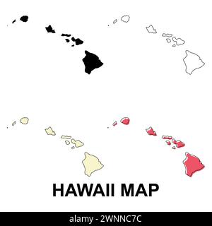 Ensemble de carte Hawaii, États-unis d'amérique. Illustration vectorielle de symbole d'icône de concept plat . Illustration de Vecteur