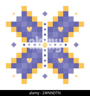 Broderie ukrainienne traditionnelle en bleu et jaune, ornement folklorique patriotique, fleur unique avec quatre pétales et une croix Illustration de Vecteur