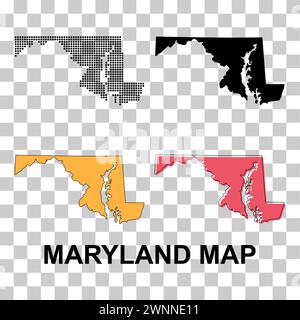 Ensemble de la carte du Maryland, États-unis d'amérique. Illustration vectorielle de l'icône de concept plat . Illustration de Vecteur