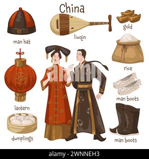 Culture et traditions chinoises, homme et femme Illustration de Vecteur