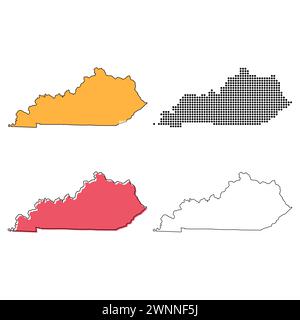 Ensemble de cartes du Kentucky, états-unis d'amérique. Illustration vectorielle de l'icône de concept plat . Illustration de Vecteur