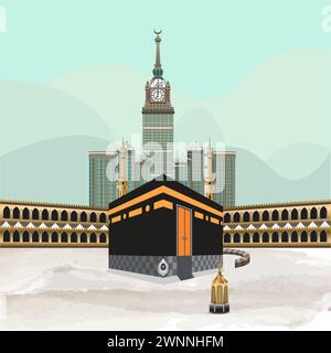 Kaaba et les tours de l'horloge, anciennement connu sous le nom Abraj Al Bait illustration. Illustration de Vecteur