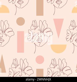 Motif avec des formes géométriques et un visage de femme abstrait. Illustration de Vecteur