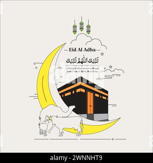 Minimal Line Art Eid Al Adha avec Hajj talbiyah Illustration de Vecteur