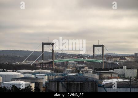 Gothenburg, Suède - 20 février 2024 : pont suspendu Älvsborgsbron en février Banque D'Images