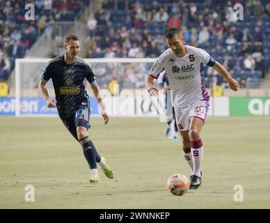 CHESTER, PA, États-Unis - 27 FÉVRIER 2024 - match de la Coupe des champions de la CONCACAF entre l'Union de Philadelphie et le Deportivo Saprissa au Subaru Park. Banque D'Images