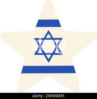 Élément étoile festif à cinq pointes aux couleurs du drapeau israélien, attribut de fête juive. Icône de vecteur de lait solide de dessin animé dans les couleurs nationales d'Israël f Illustration de Vecteur
