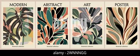 Ensemble d'affiches botaniques abstraites d'inspiration rétro. Illustration de Vecteur