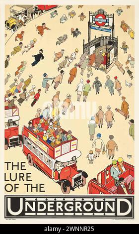 Affiche vintage London tube. "L'attrait de l'Underground". Alfred Leete 1931 Banque D'Images