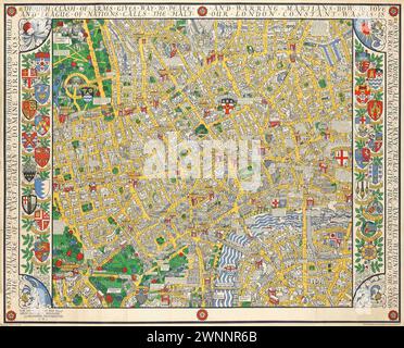 Carte spécialisée illustrée vintage. Central London Clash of Arms, lithographie en couleurs de MacDonald Gill, 1932, imprimée par Dobson, molle & Co. Ltd., Londres, Banque D'Images