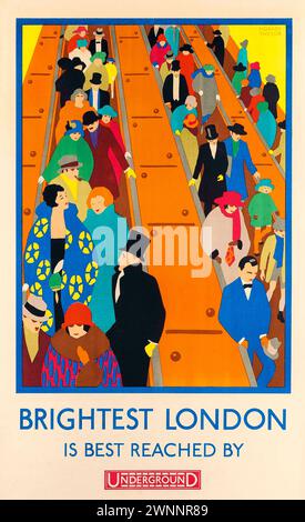 Affiche vintage du métro londonien. 'Brightest London est mieux accessible par métro, par Horace Taylor, 1924 Banque D'Images