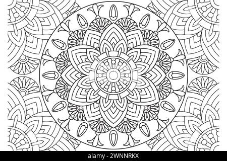 Mandala Coloriage page pour enfants et adultes page pour la relaxation et la méditation. Répétition circulaire. Ornement décoratif style oriental ethnique. coloriage de dessin au trait. Vecteur Illustration de Vecteur