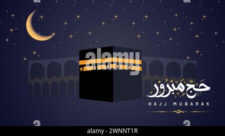 Hajj mabrour typographie en arabe et en anglais signifie 'qu'Allah accepte votre hajj. Eid Moubarak. illustrateur vectoriel Illustration de Vecteur