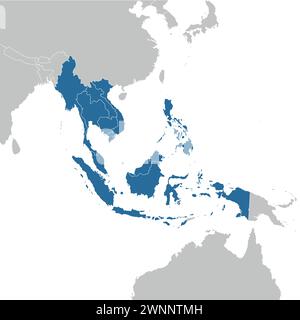 les états membres de l'ASEAN sur la carte politique du monde Illustration de Vecteur