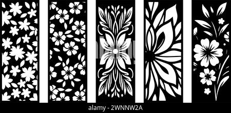 Panneau à feuilles découpé au laser. écrans de séparation de pièce, artisanat de papier, fond de carte. Illustration de Vecteur