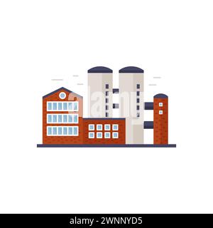 Tours de station d'usine, façades de bâtiments industriels avec illustration vectorielle de fenêtres Illustration de Vecteur