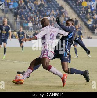 CHESTER, PA, États-Unis - 27 FÉVRIER 2024 - match de la Coupe des champions de la CONCACAF entre l'Union de Philadelphie et le Deportivo Saprissa au Subaru Park. Banque D'Images