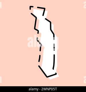 Carte simplifiée du pays Togo. Silhouette blanche avec contour brisé noir sur fond rose. Icône vectorielle simple Illustration de Vecteur