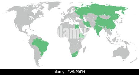 les états membres des BRICS sur la carte politique du monde Illustration de Vecteur