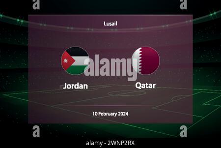 Jordanie vs Qatar. Knockout final Asia 2023, modèle graphique de diffusion du tableau de bord du football Illustration de Vecteur