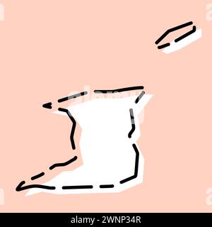 Carte simplifiée du pays de Trinité-et-Tobago non définisséTrinité-et-Tobago. Silhouette blanche avec contour brisé noir sur fond rose. Icône vectorielle simple Illustration de Vecteur