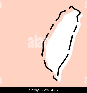 Carte simplifiée du pays de Taiwan. Silhouette blanche avec contour brisé noir sur fond rose. Icône vectorielle simple Illustration de Vecteur