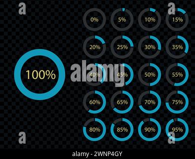 Ensemble de diagrammes de pourcentage de cercle pour les infographies, icônes de graphiques circulaires Illustration de Vecteur