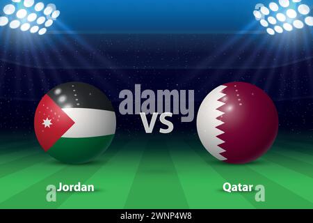 Jordanie vs Qatar. Knockout final Asia 2023, modèle graphique de diffusion du tableau de bord du football Illustration de Vecteur