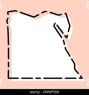 Carte simplifiée du pays de l'Égypte. Silhouette blanche avec contour brisé noir sur fond rose. Icône vectorielle simple Illustration de Vecteur