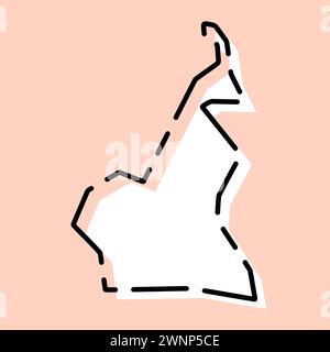 Cameroun pays carte simplifiée. Silhouette blanche avec contour brisé noir sur fond rose. Icône vectorielle simple Illustration de Vecteur