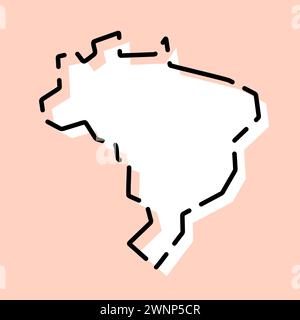 Carte simplifiée du Brésil. Silhouette blanche avec contour brisé noir sur fond rose. Icône vectorielle simple Illustration de Vecteur