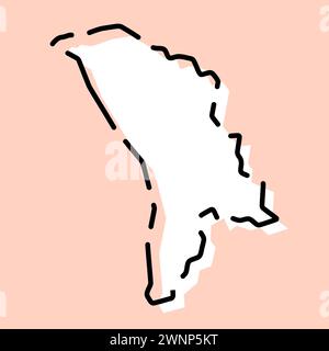 Carte simplifiée du pays Moldavie. Silhouette blanche avec contour brisé noir sur fond rose. Icône vectorielle simple Illustration de Vecteur