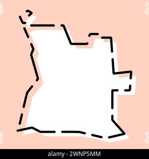 Carte simplifiée du pays Angola. Silhouette blanche avec contour brisé noir sur fond rose. Icône vectorielle simple Illustration de Vecteur