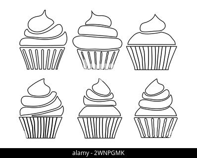 Ensemble d'illustrations d'icônes de cupcake ou collection Outline Muffin Illustration de Vecteur