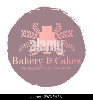 Boulangerie rose et gâteaux Nice Round badge logo Design Illustration de Vecteur