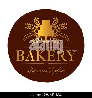 Brown Gold Bakery and Cakes Nice Round badge logo Design Illustration de Vecteur