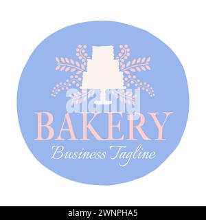 Boulangerie et gâteaux Nice Round badge logo Design en bleu pastel et rose Illustration de Vecteur