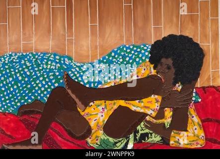 Artistes afro-américains au musée Rubell d'art contemporain à Miami, Floride. Femme sur le lit. Banque D'Images