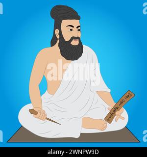 Illustration vectorielle de Thiruvalluvar , communément appelé 'Valluvar', était un célèbre poète tamoul et philosophe. Et aussi auteur de Thirukural Illustration de Vecteur