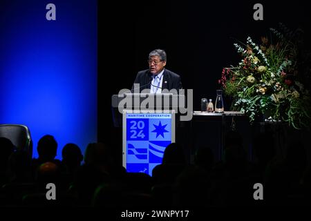 Melbourne, Australie. 04 mars 2024. Discours liminaire du Secrétaire aux affaires étrangères des Philippines, Enrique Manalo. Sommet spécial de l'ANASE en Australie sur la coopération maritime allocution d'ouverture et discours liminaires du Ministre australien des affaires étrangères, Penny Wong, et du Secrétaire philippin des affaires étrangères, Enrique Manalo. (Photo de George Chan/SOPA images/SIPA USA) crédit : SIPA USA/Alamy Live News Banque D'Images