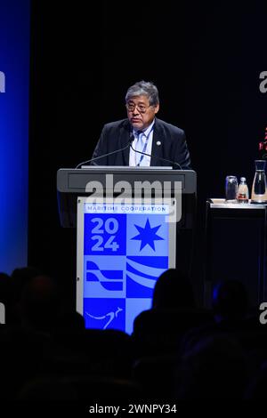 Melbourne, Australie. 04 mars 2024. Discours liminaire du Secrétaire aux affaires étrangères des Philippines, Enrique Manalo. Sommet spécial de l'ANASE en Australie sur la coopération maritime allocution d'ouverture et discours liminaires du Ministre australien des affaires étrangères, Penny Wong, et du Secrétaire philippin des affaires étrangères, Enrique Manalo. Crédit : SOPA images Limited/Alamy Live News Banque D'Images