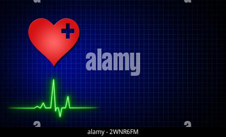 Fréquence cardiaque ligne de l'électrocardiogramme avec symbole de cœur Banque D'Images