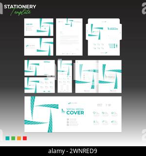 Imprimer conception de papeterie avec carte de visite enveloppe en-tête carte postale Rollup couverture sociale couverture couverture pour une utilisation optimale Illustration de Vecteur