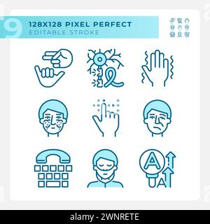 Maladies neurologiques icônes bleu clair Illustration de Vecteur