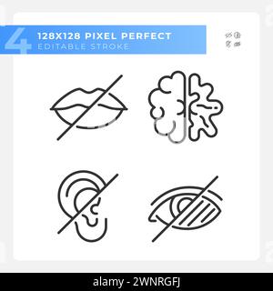 Icônes linéaires pour les personnes ayant une déficience sensorielle Illustration de Vecteur