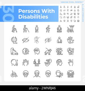 Icônes linéaires pour personnes handicapées Illustration de Vecteur