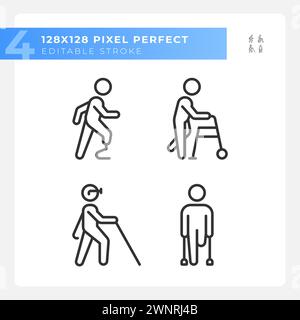 Jeu d'icônes linéaires d'amputation de jambe Illustration de Vecteur