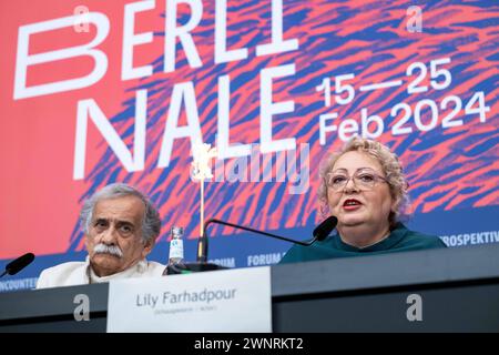 Schauspieler Esmail Mehrabi und Lily Farhadpour während der Pressekonferenz zum film Keyke Mahboobe Man anlässlich der 74. Internationalen Filmfestspiele Berlin. / Les acteurs Esmail Mehrabi et Lily Farhadpour lors de la conférence de presse du film Keyke Mahboobe Man à l’occasion du 74ème Festival International du film de Berlin. Snapshot-Photography/K.M.Krause *** acteurs Esmail Mehrabi et Lily Farhadpour lors de la conférence de presse pour le film Keyke Mahboobe Man à l'occasion du 74ème Festival International du film de Berlin les acteurs Esmail Mehrabi et Lily Farhadpour lors de la conférence de presse Banque D'Images