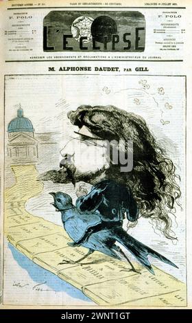 Caricature sur Alphonse Daudet et l'Académie française - par André Gill , tirée de 'L'Eclipse', 18071875 Banque D'Images