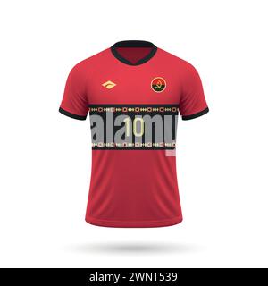 Maillot de football réaliste 3d équipe nationale d'Angola, modèle de maillot pour kit de football 2024 Illustration de Vecteur